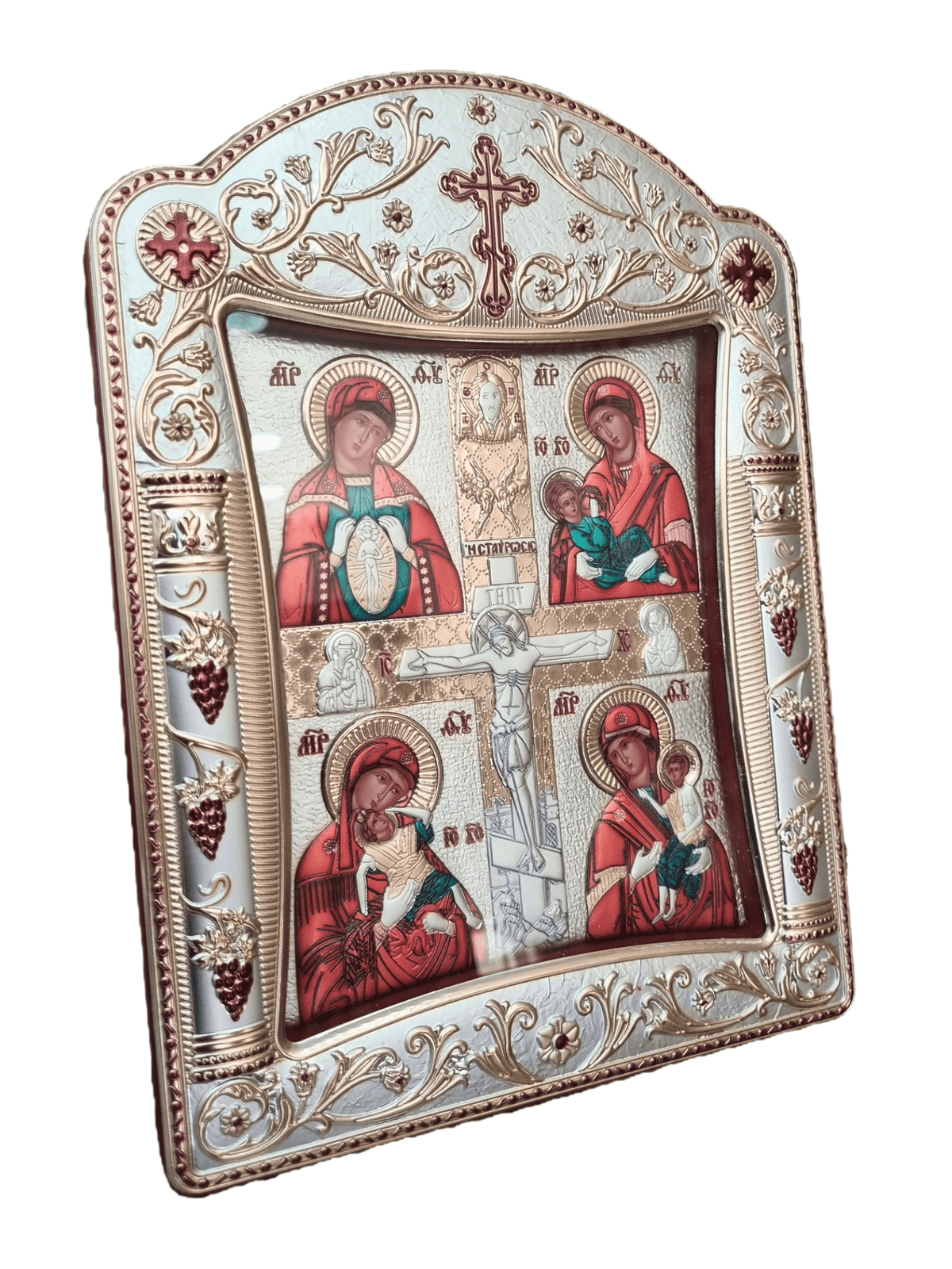 Ícone Grego Mãe de Deus e Cristo Crucificado 30,5 x 22,7 cm