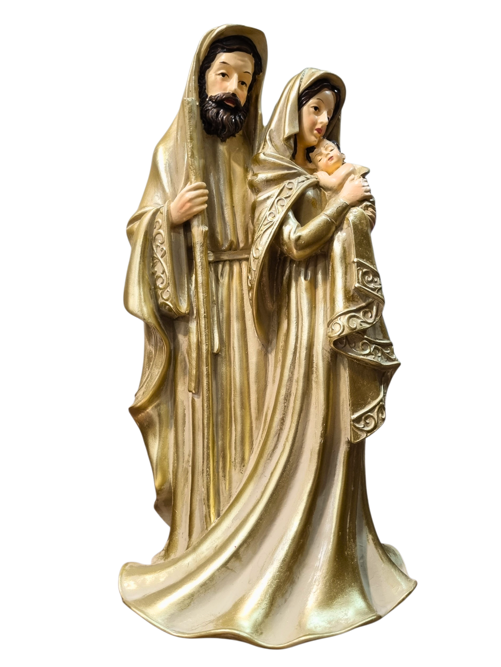 Imagem da Sagrada Família Em Resina Vestia Dourada 34 cm