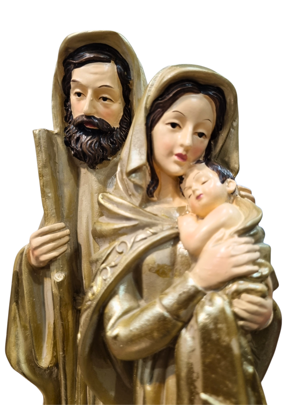 Imagem da Sagrada Família Em Resina Vestia Dourada 34 cm