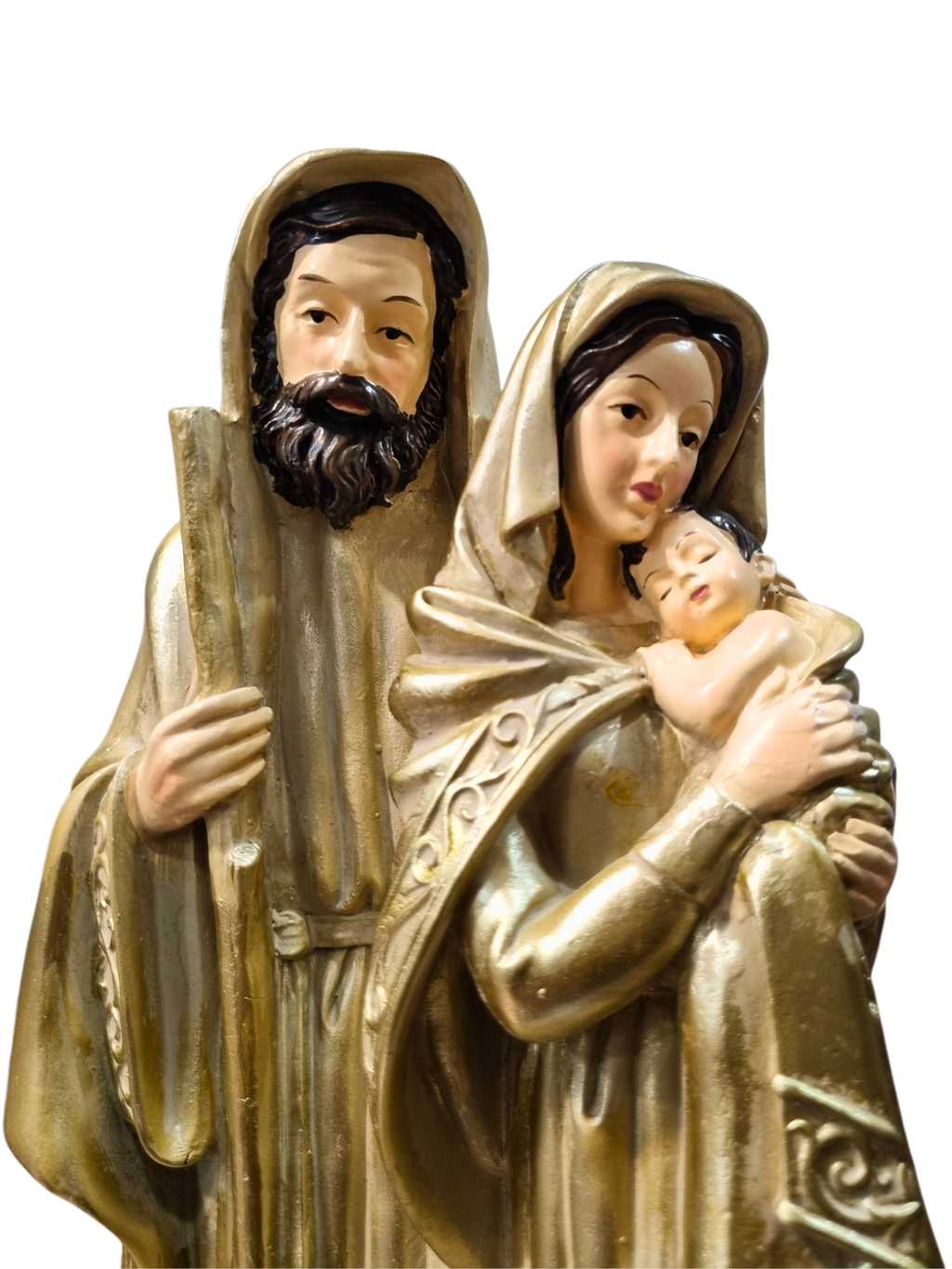 Imagem da Sagrada Família Em Resina Vestia Dourada 34 cm