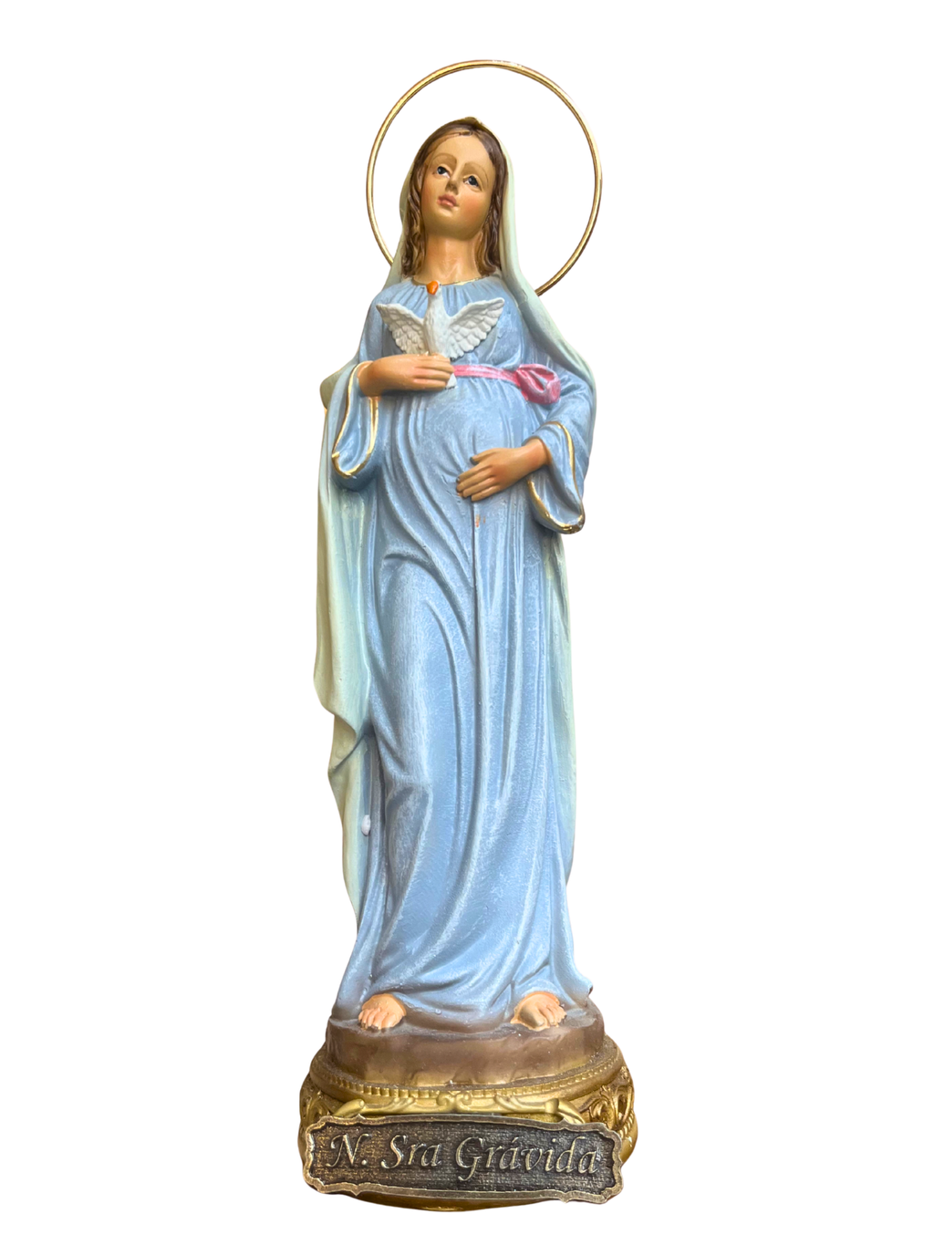 Imagem de Nossa Senhora Grávida em Pó de Mármore Colorida com auréola 20 cm