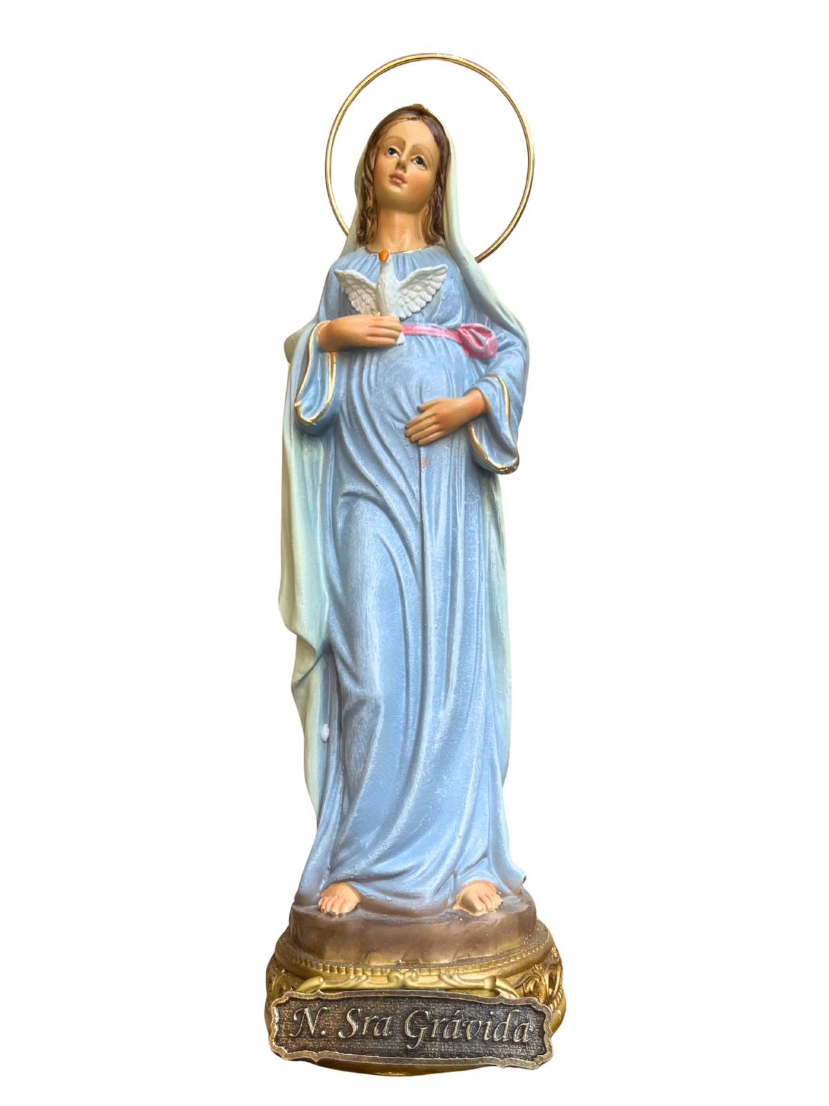 Imagem de Nossa Senhora Grávida em Pó de Mármore Colorida com auréola 20 cm