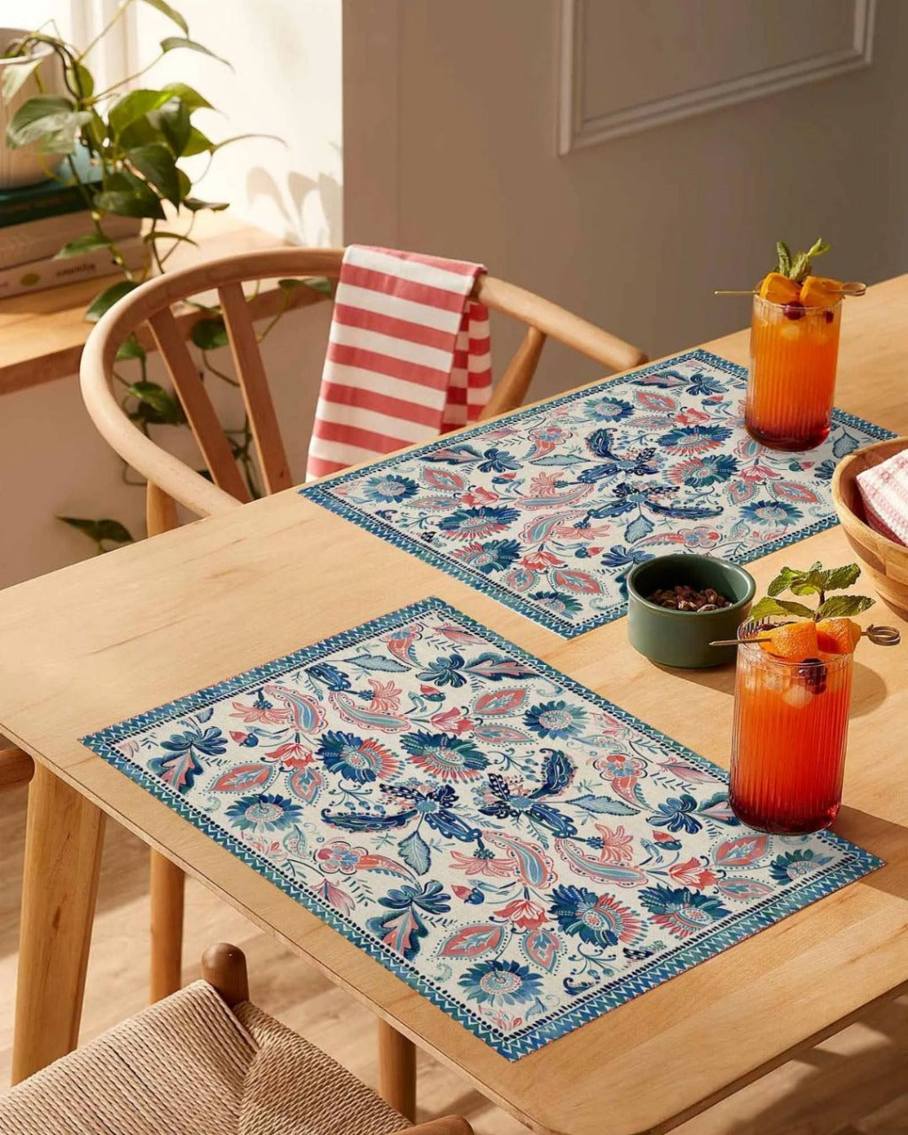 Jogo Americano Étnico Paisley Floral Decoração para Mesa de Jantar