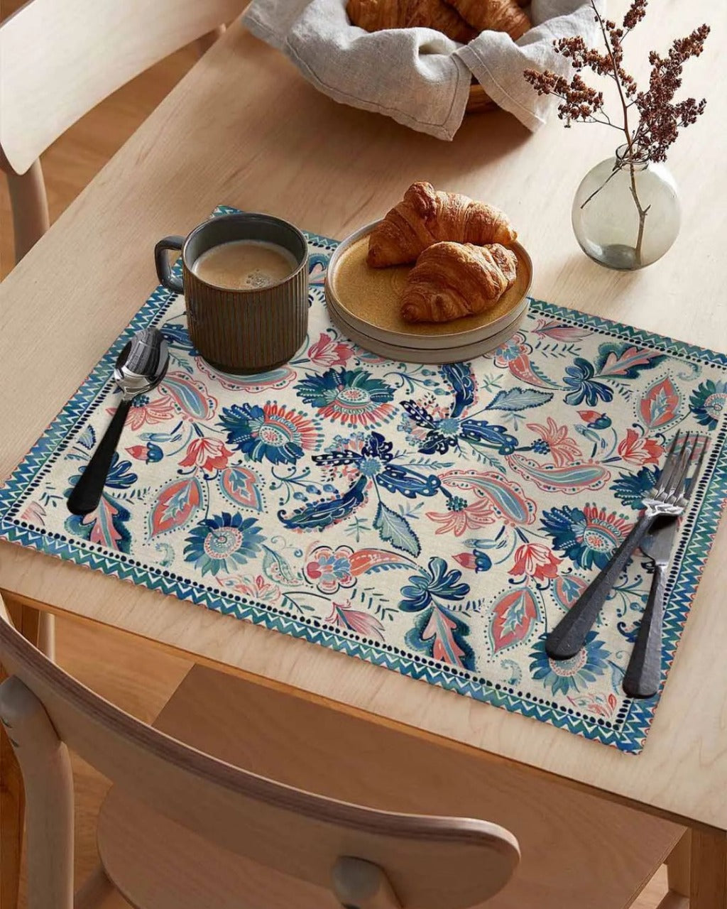 Jogo Americano Étnico Paisley Floral Decoração para Mesa de Jantar
