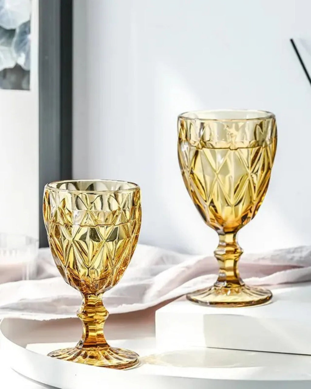 Jogo de 6 Taças Diamante de Vidro para Água Drinks e Vinhos
