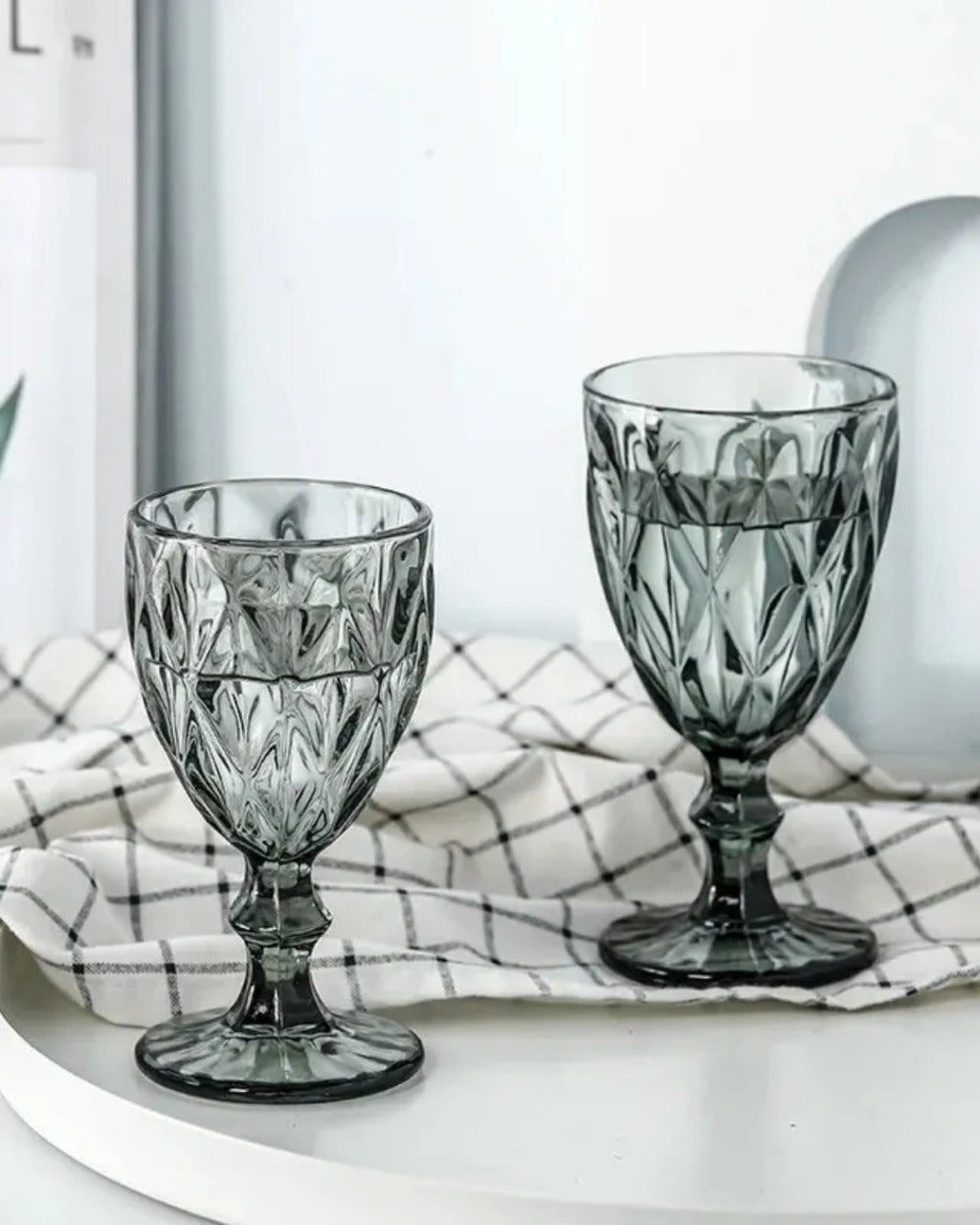Jogo de 6 Taças Diamante de Vidro para Água Drinks e Vinhos