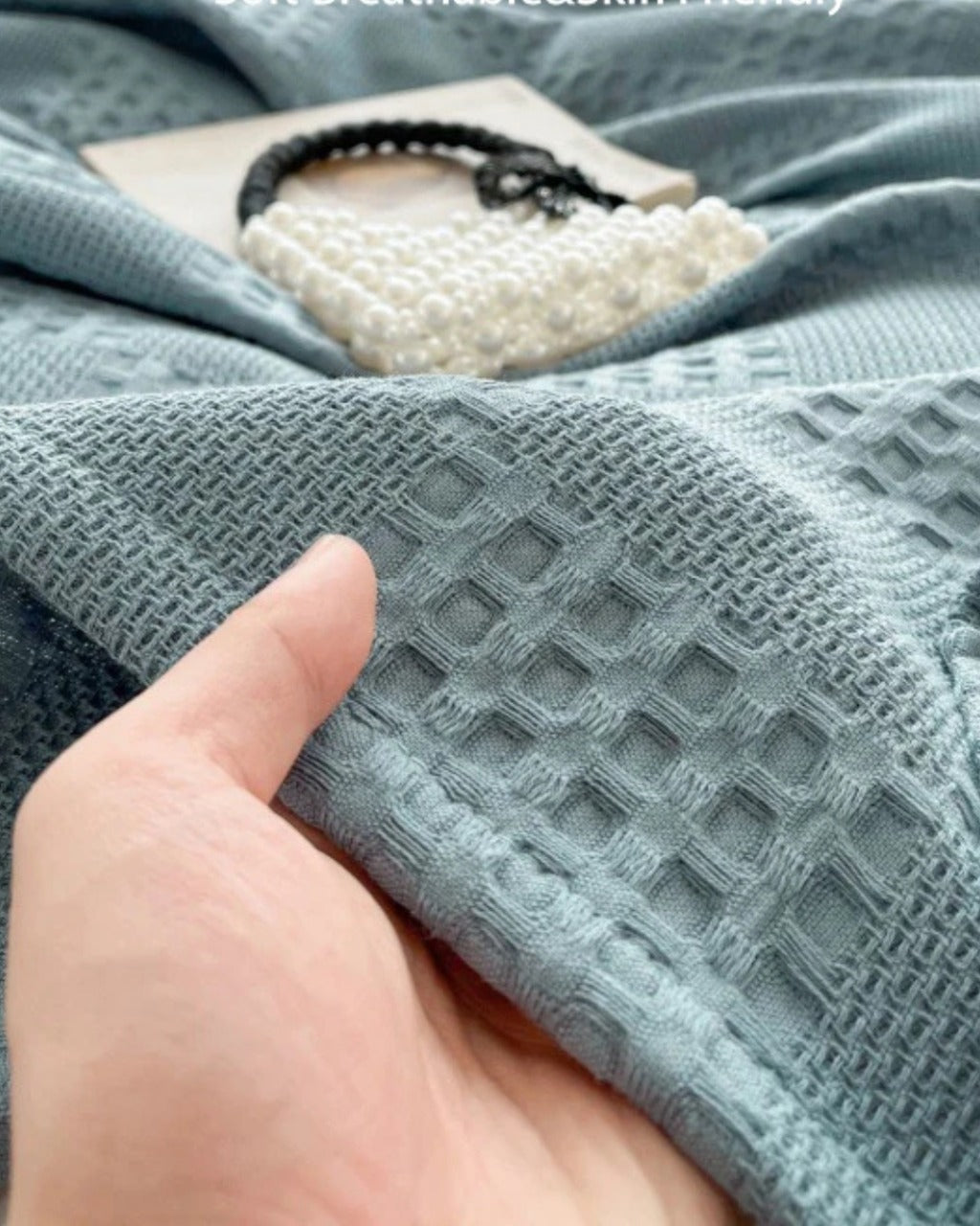 Manta de Algodão Waffle Macia e Respirável para Cama e Sofá