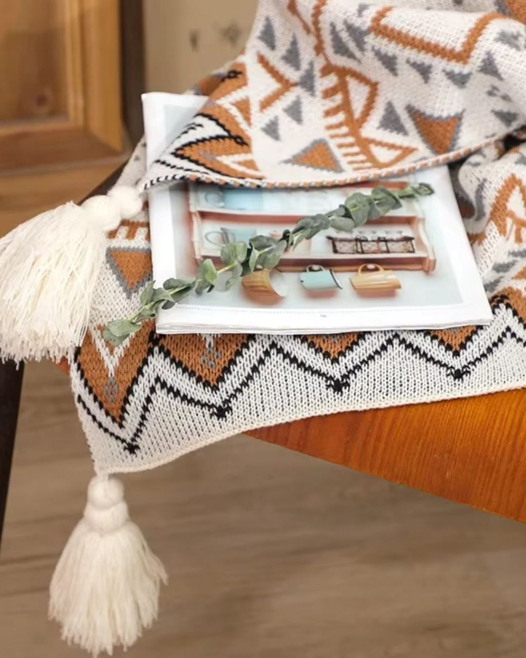Manta de Tricô Grossa Boho Navajo Macia e Aconchegante