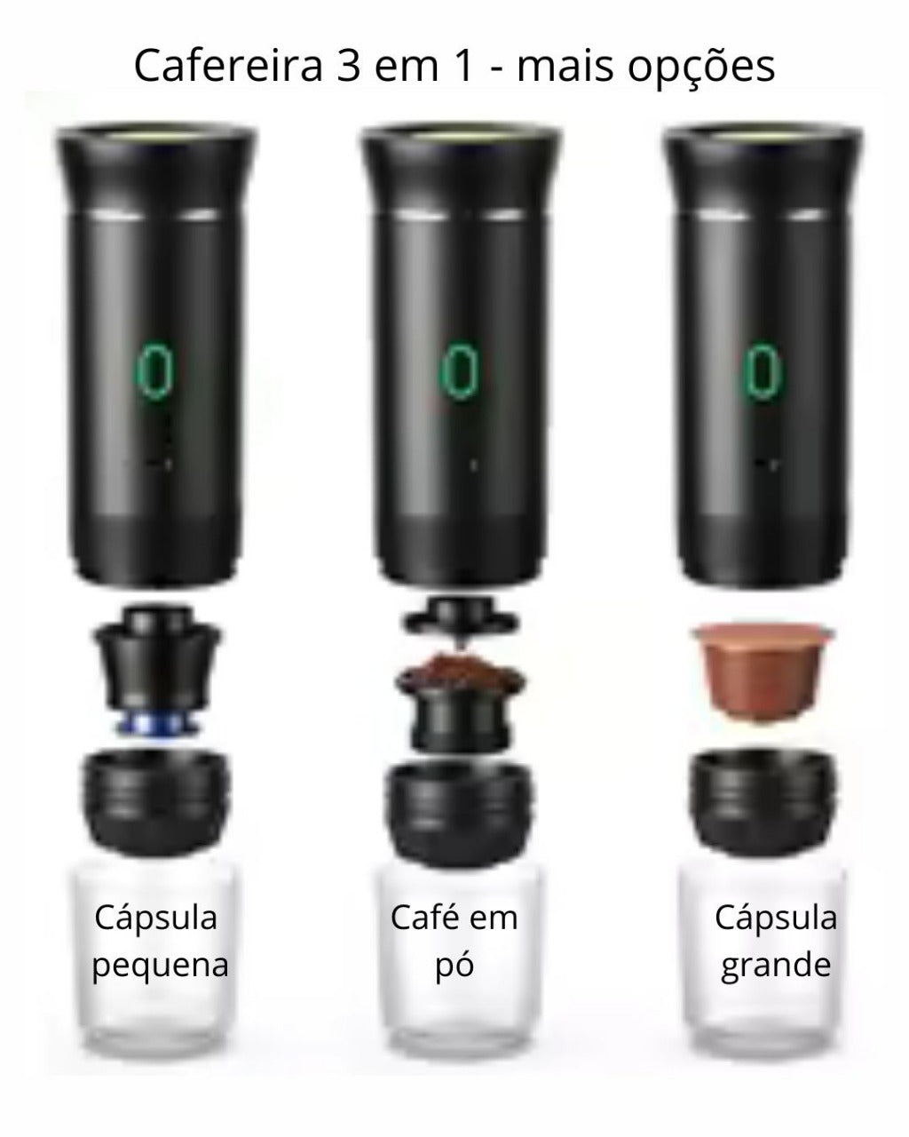 Máquina de Café Expresso Portátil Elétrica 3 em 1 Cápsulas e Pó Sem Fio