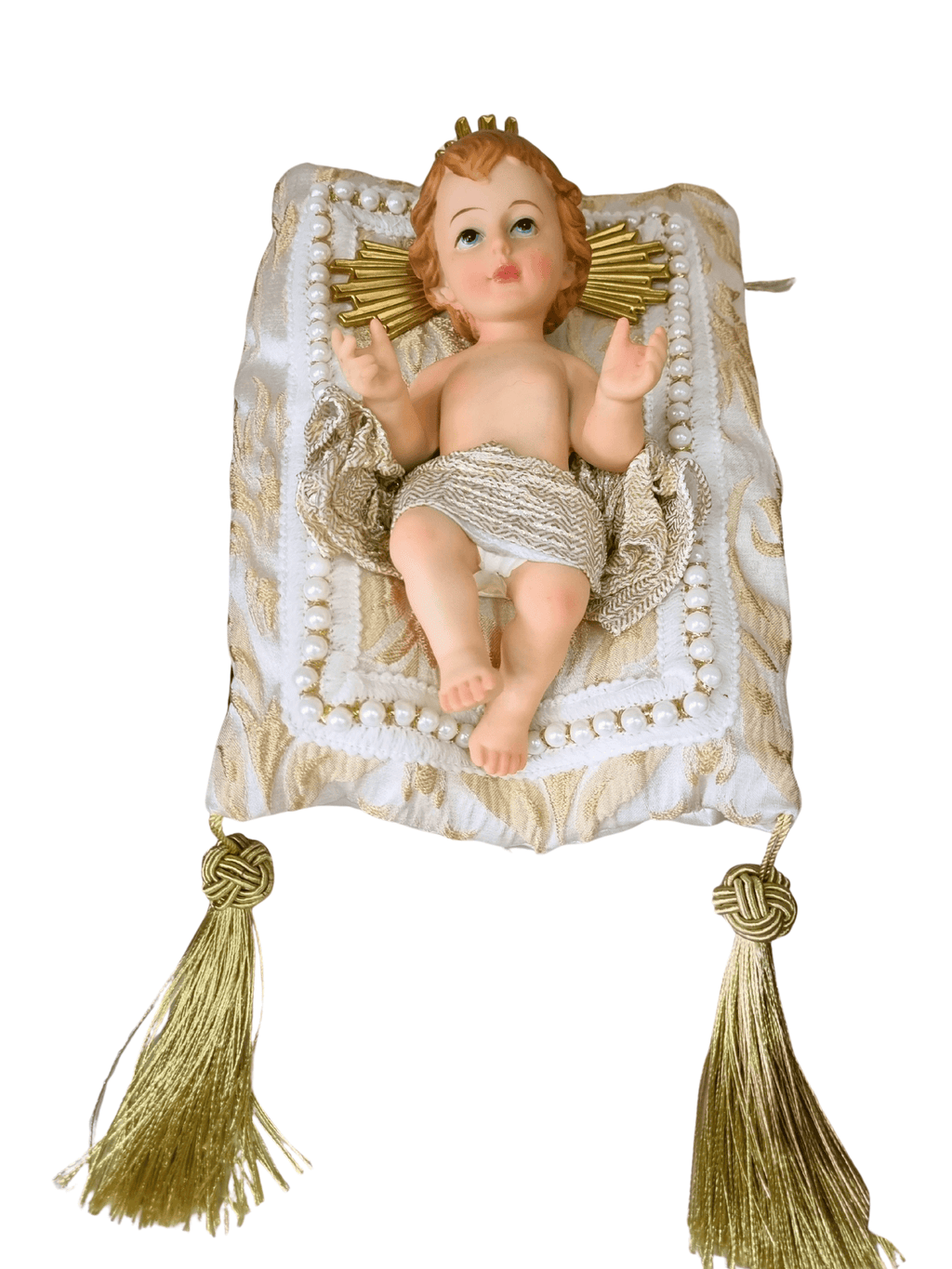 Menino Jesus de Resina Santini Italy Style com Almofada Branca e Dourada 18 cm