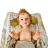 Menino Jesus de Resina Santini Italy Style com Almofada Branca e Dourada 18 cm