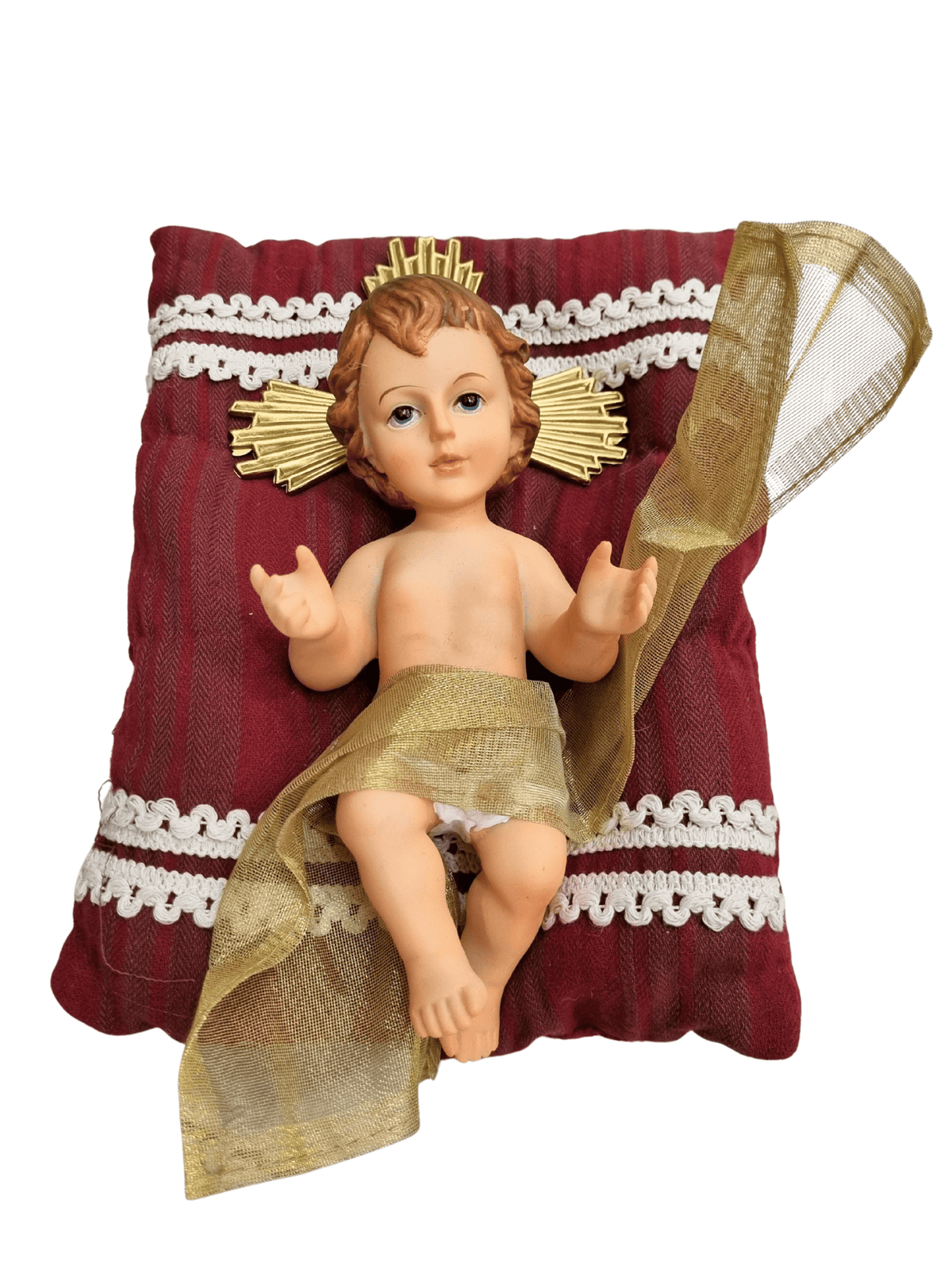 Menino Jesus de Resina Santini Italy Style com Almofada Branca e Dourada 25 cm