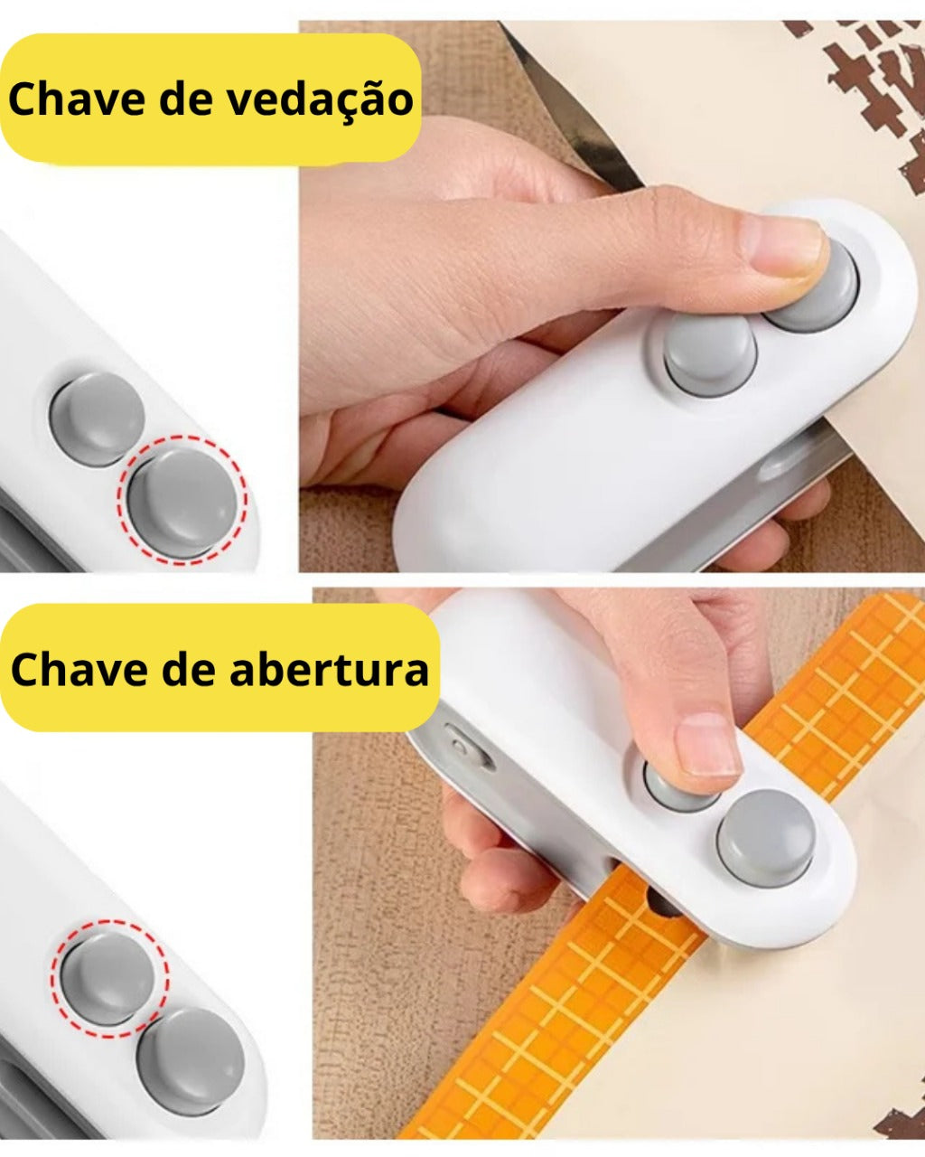 Mini Selador de Alimentos Portátil 2 em 1 com Cortador USB