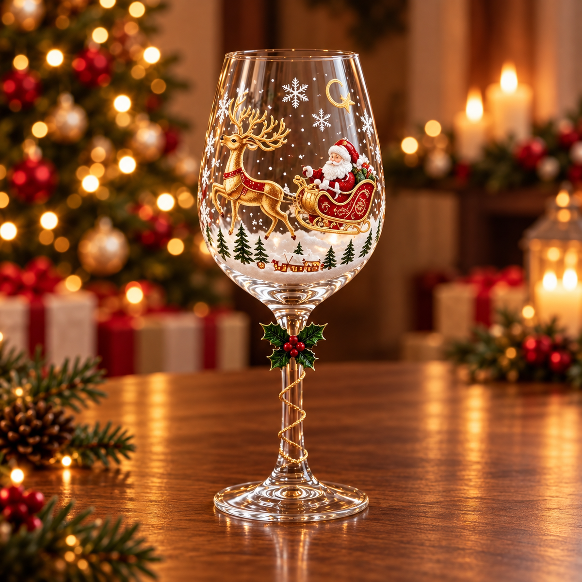 Conjunto de 6 Taças de Vinho Especial de Natal | Taças de Vidro 3D Natalinas