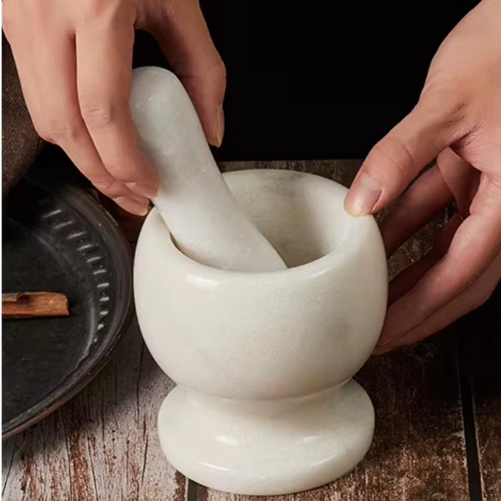Pilão Moedor de Mármore Natural para Especiarias, Sal e Pimenta