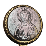 Porta Terço Redondo com Prata Jesus Pantocrator 5,5 cm x 5,5 cm