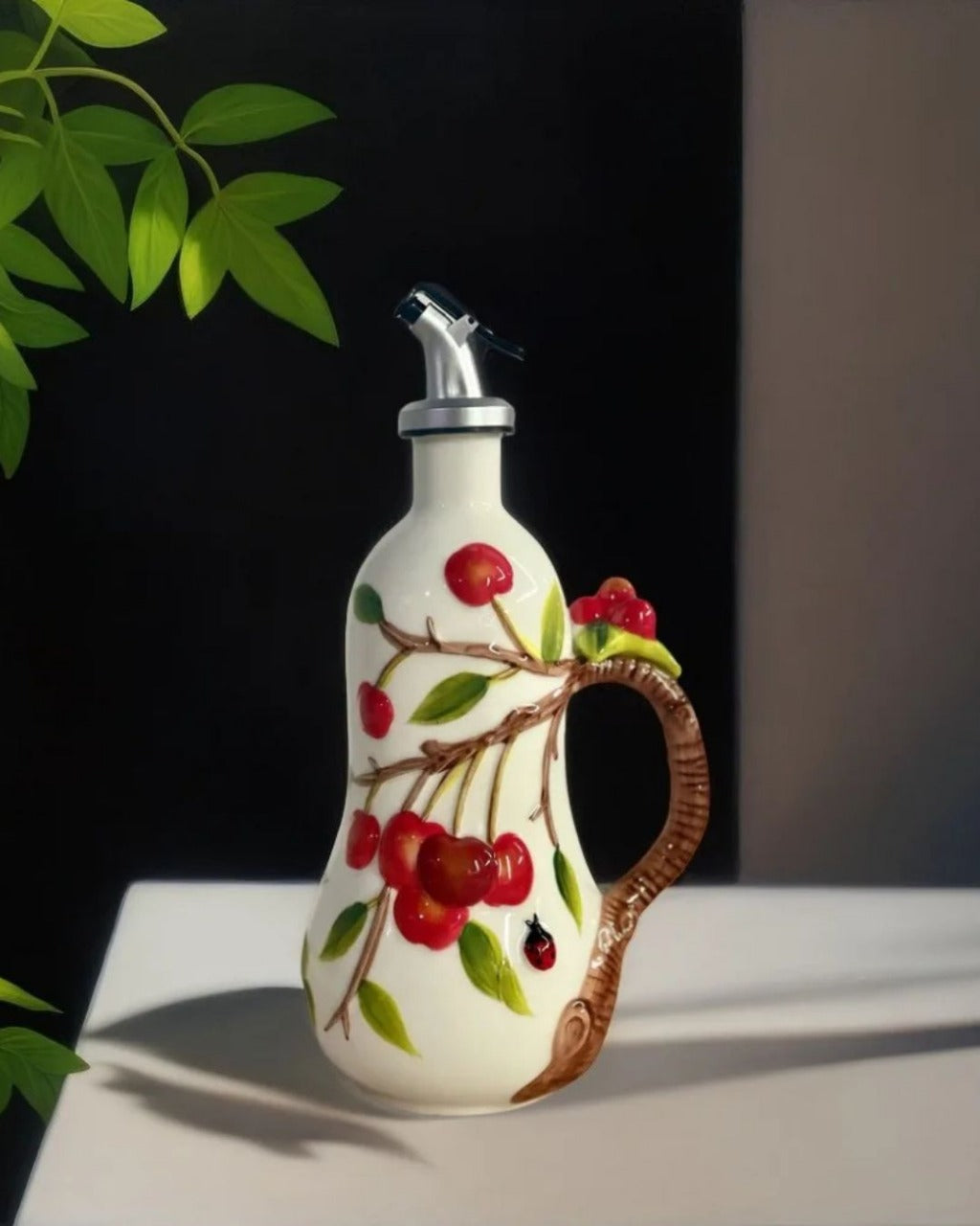 Pote de Tempero em Cerâmica com Relevo de Cereja Utensílios de Cozinha