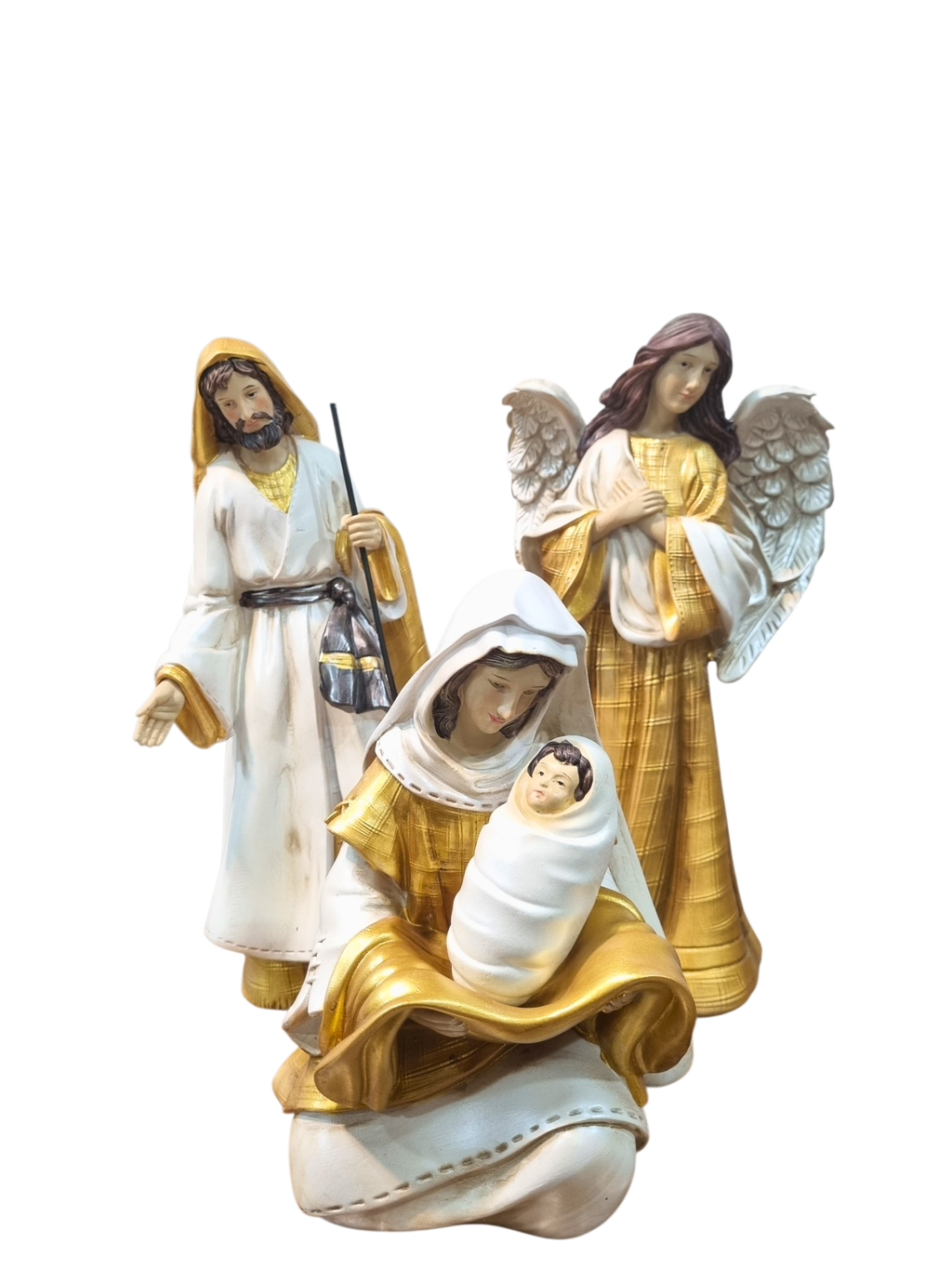 Presépio em Resina Vestia Branca e Dourado 11 peças 30 cm