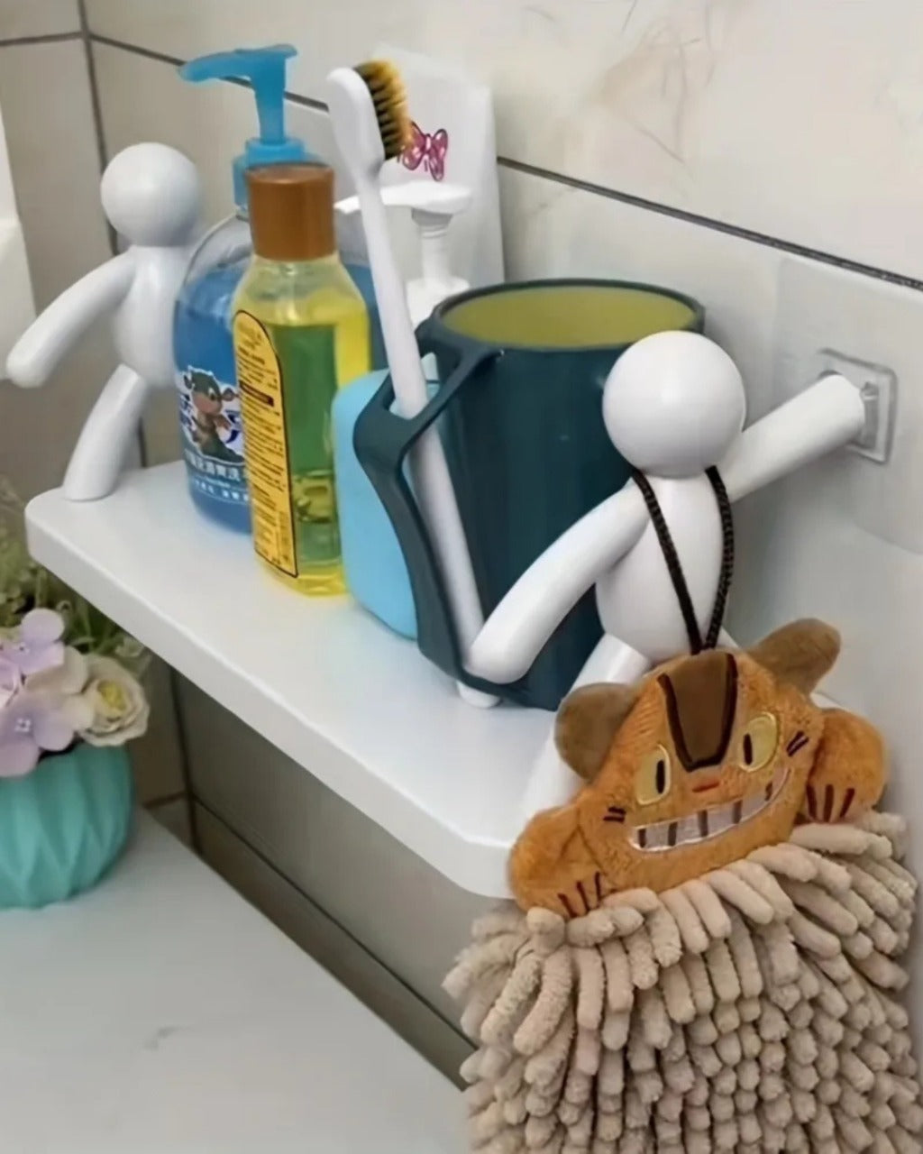 Rack de Armazenamento Sem Perfuração com Design de Personagem para Banheiro e Cozinha