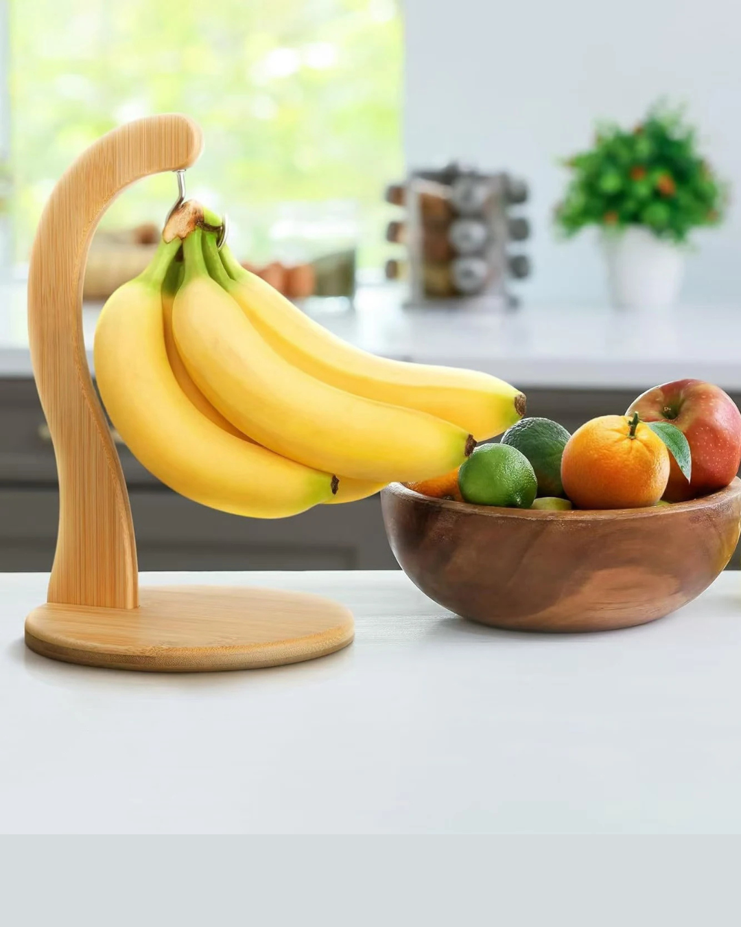 Rack de Banana com Ganchos em Bambu ou Ferro Suporte de Frutas Frescas