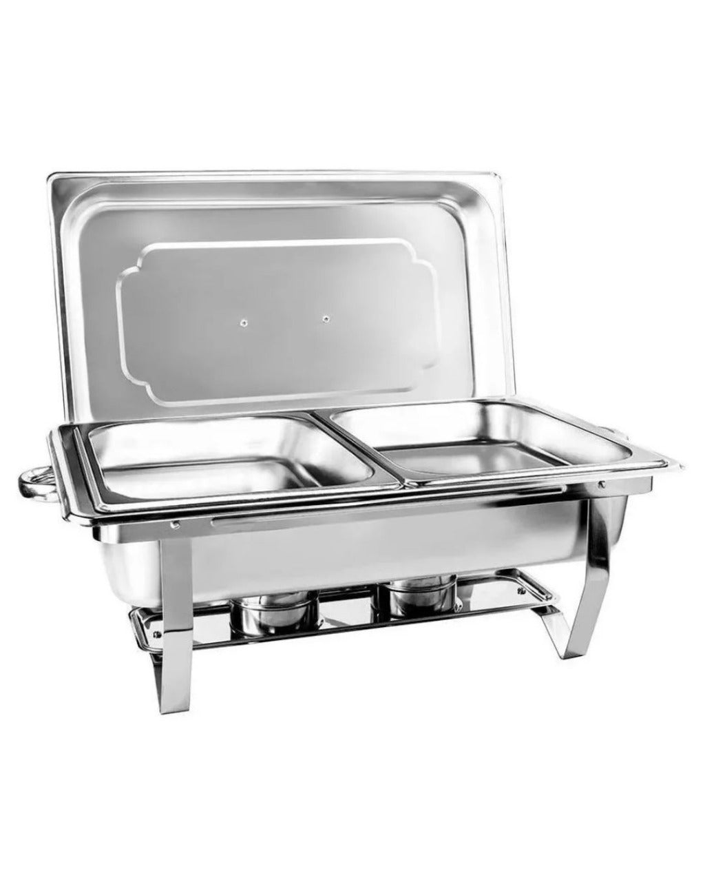 Rechaud Retangular de Aço Inox 9L com 2 Cubas Banho Maria Profissional
