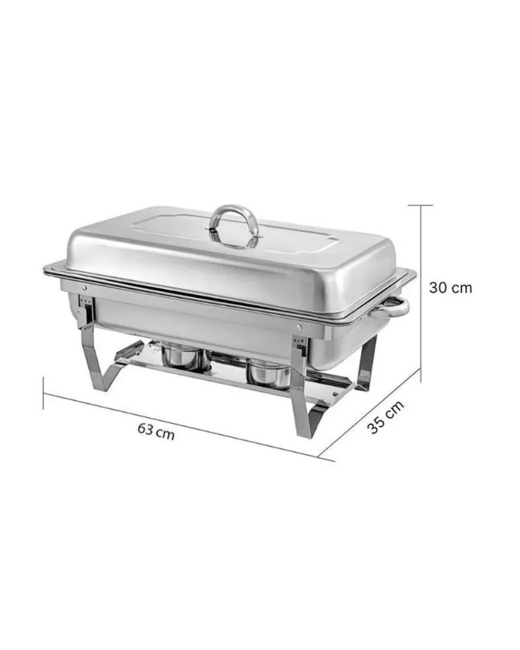 Rechaud Retangular de Aço Inox 9L com 2 Cubas Banho Maria Profissional