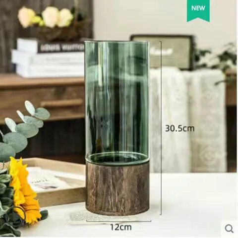 Vaso decorativo hidroponico de vidro e madeira - Wood Design