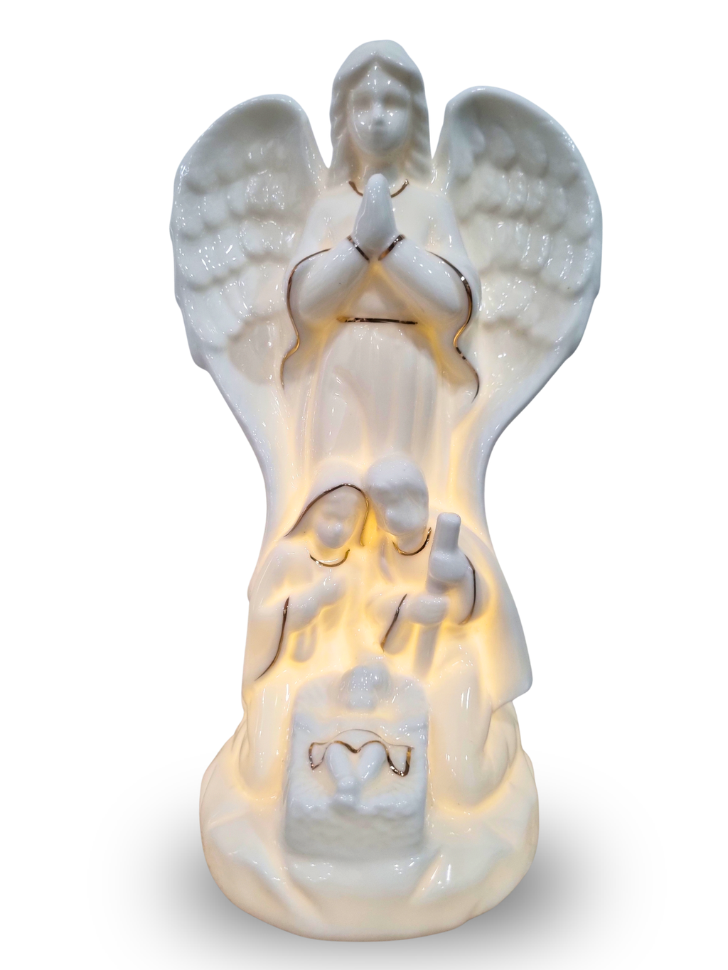 Sagrada Família com Anjo em Porcelana com Led 26 x 11 cm
