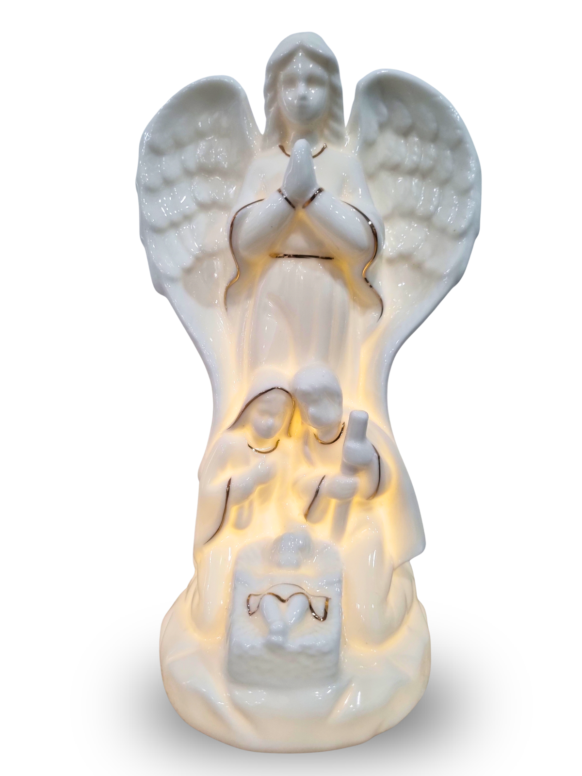 Sagrada Família com Anjo em Porcelana com Led 26 x 11 cm