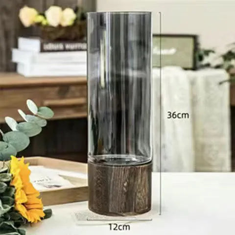 Vaso decorativo hidroponico de vidro e madeira - Wood Design