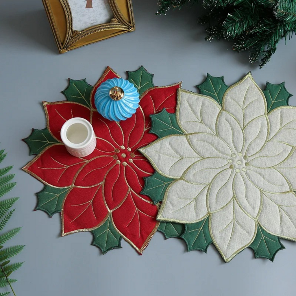 Sousplat Poinsétia Bordado para Natal