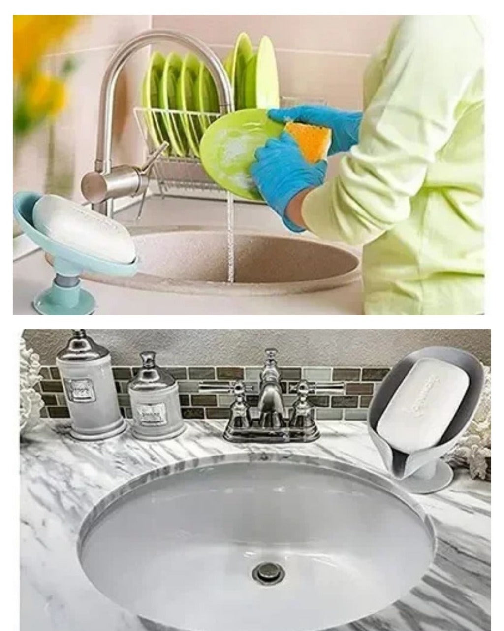 Suporte de Sabão com Ventosa e Dreno em Forma de Folha para Banheiro e Cozinha
