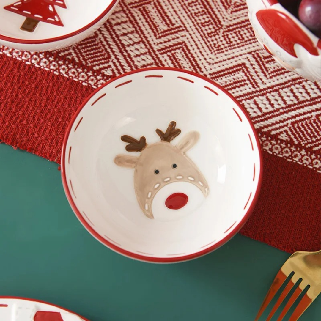 Tigela de Cerâmica Nórdica de Papai Noel com Tema Natalino
