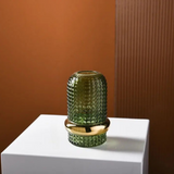 Vaso de Vidro Verde Escuro com Borda Dourada