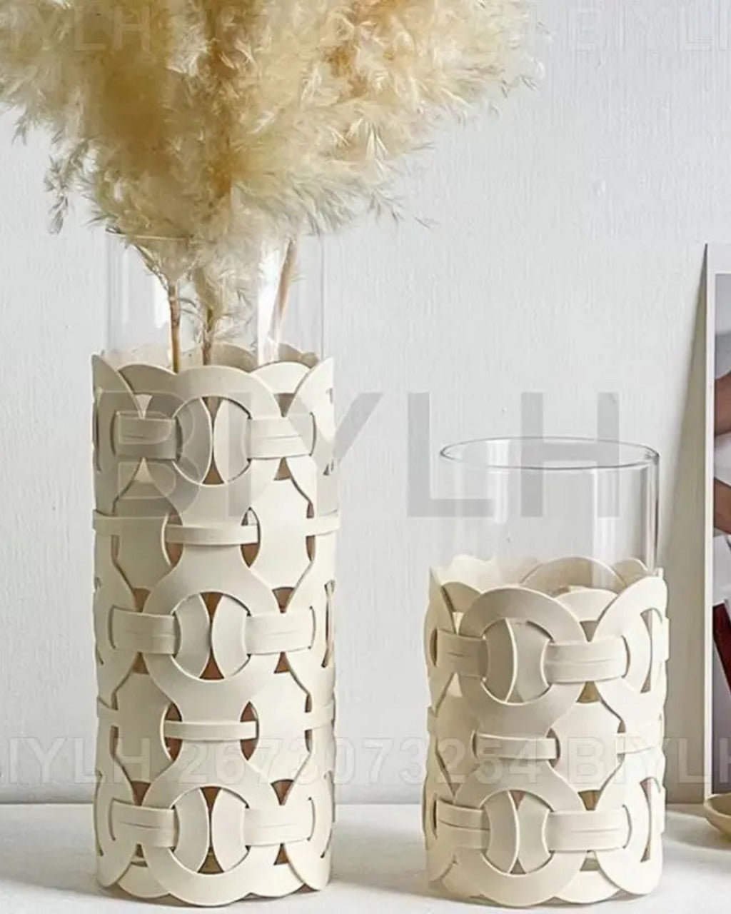 Vaso de Vidro com Couro Trançado Decoração Moderna para Sala ou Mesa