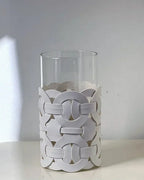 Vaso de Vidro com Couro Trançado Decoração Moderna para Sala ou Mesa