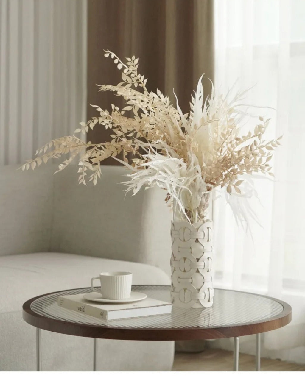 Vaso de Vidro com Couro Trançado Decoração Moderna para Sala ou Mesa