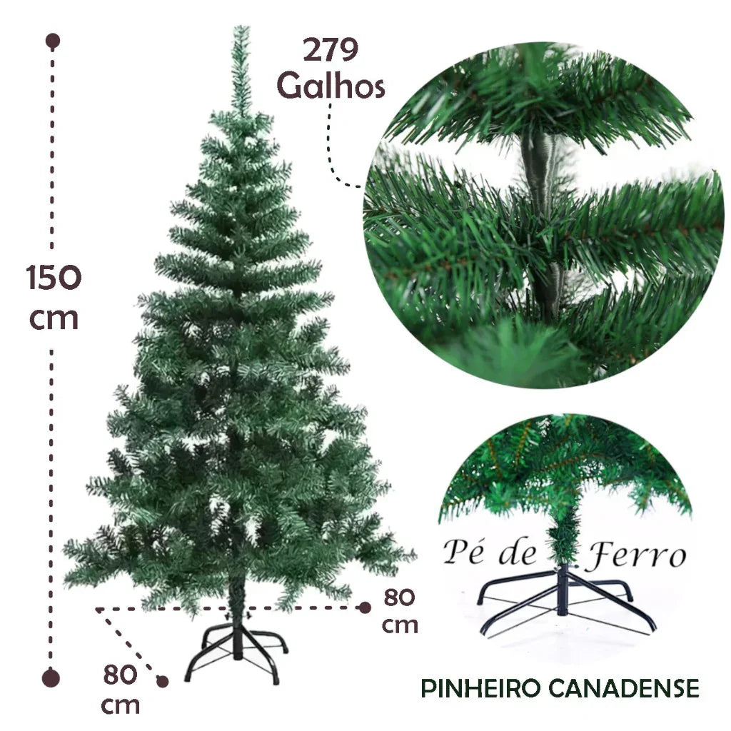 Kit Completo de Árvore de Natal 1,5m com 84 Enfeites