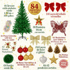 Kit Completo de Árvore de Natal 1,5m com 84 Enfeites