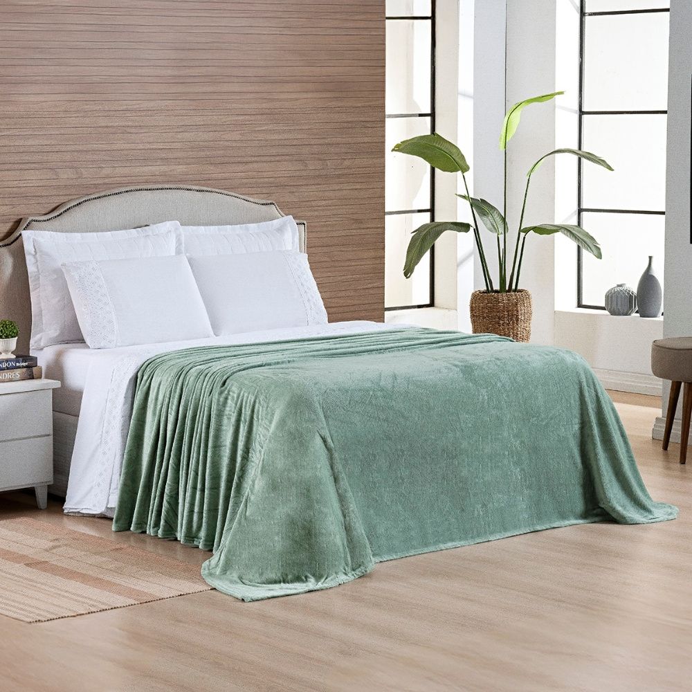 Cobertor Manta Flannel Queen Turim 2,40x2,20m 180g/m² Verde