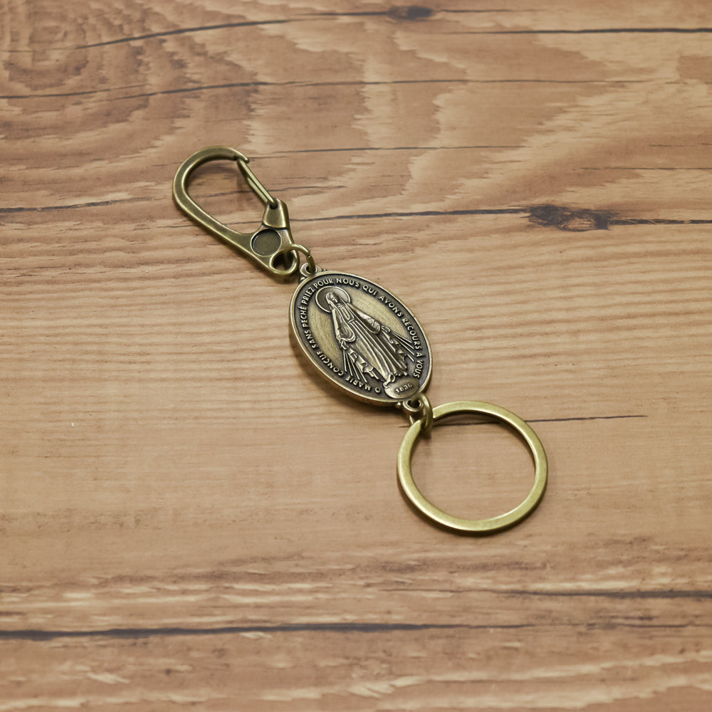 Chaveiro Nossa Senhora das Graças 4cm Mosquetão Ouro Velho