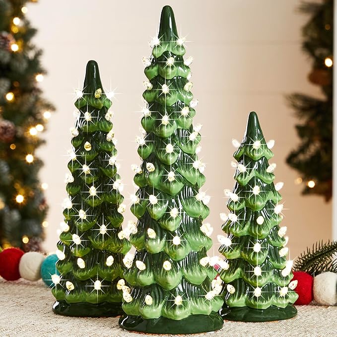 Mini Árvores de Natal com Led de Cerâmica