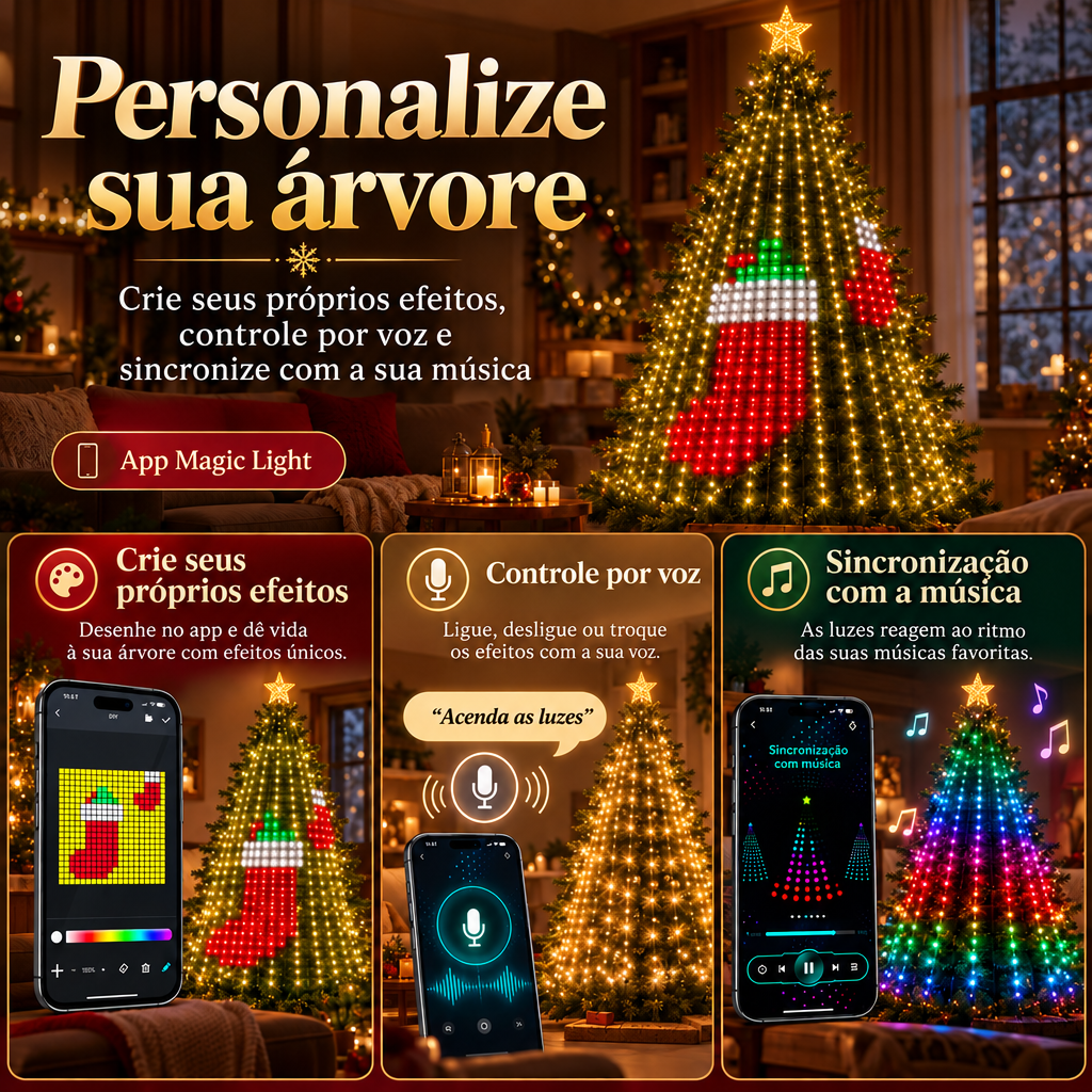 Personalize sua árvore: crie efeitos, controle por voz e sincronize com música