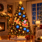 Árvore de Natal com efeito de Papai Noel e renas do Magic Light