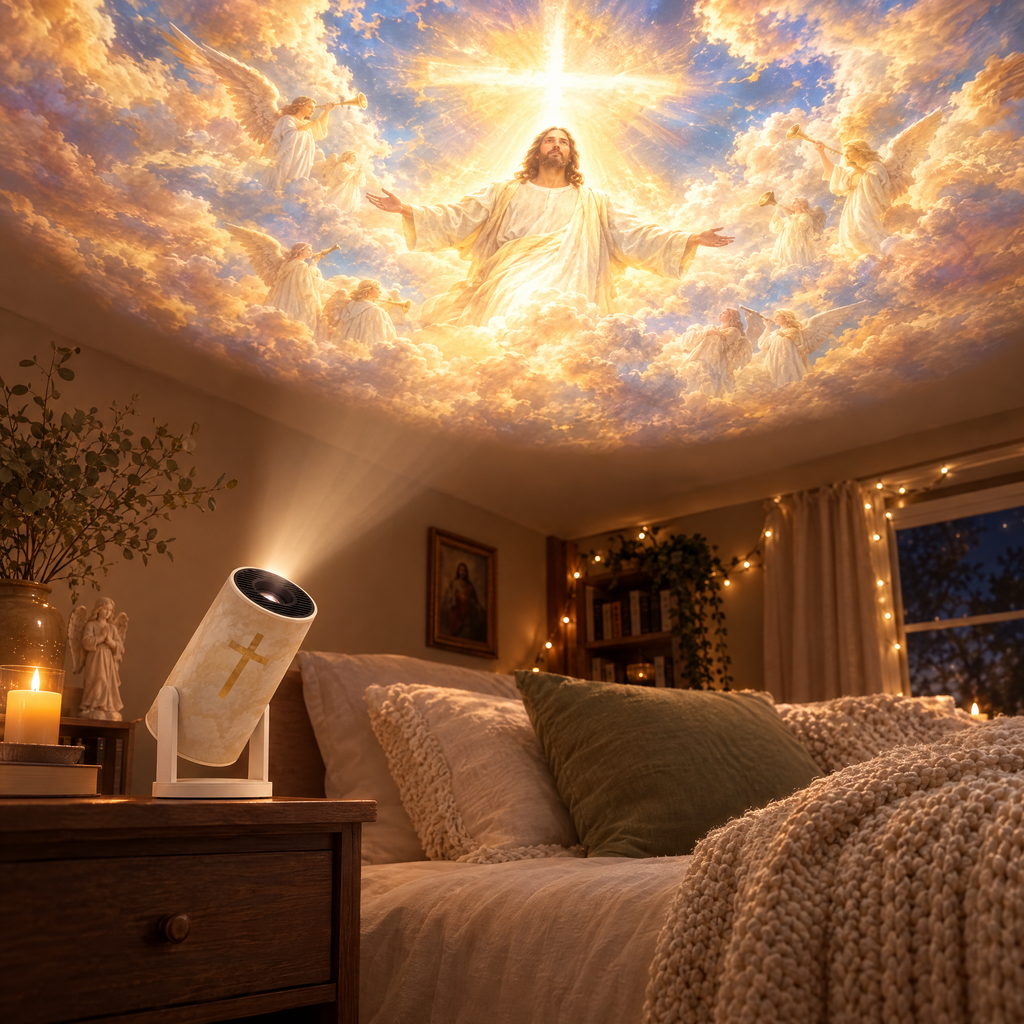 Luz do Céu projetando o céu no teto do quarto