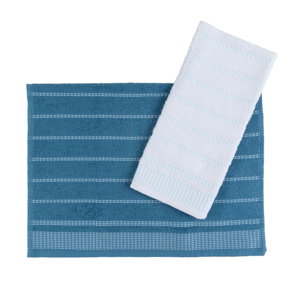 Kit 2 Panos de Prato Atoalhado Copa 45x65cm Bordado 300g/m² Algodão Azul
