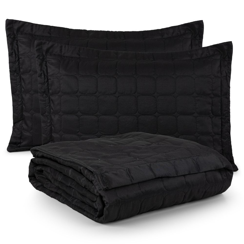 Kit Colcha Cobre Leito Matelassê 200 Fios Dupla Face Berlim Preto