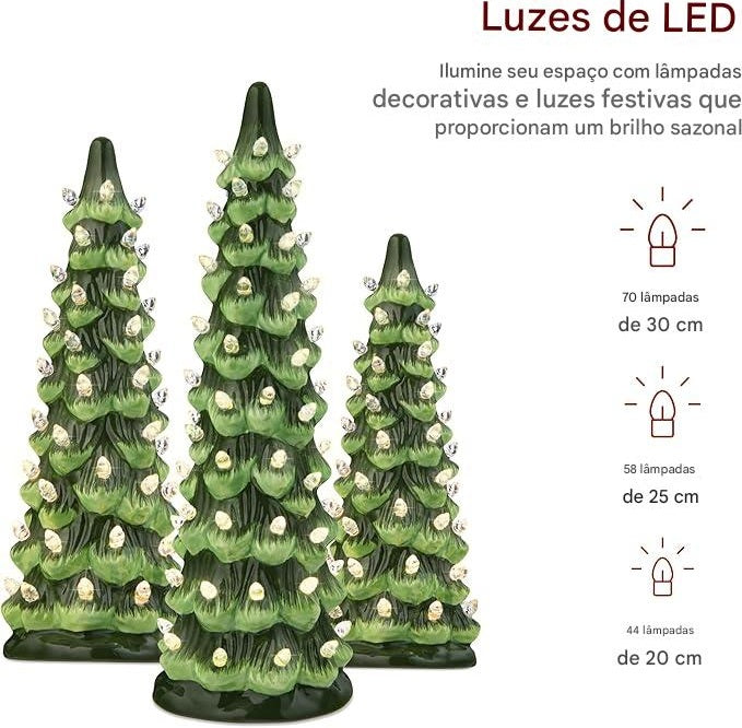 Mini Árvores de Natal com Led de Cerâmica
