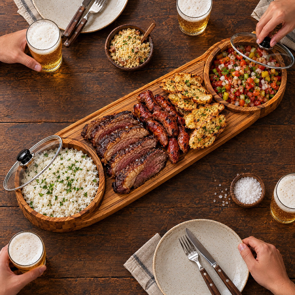 Tábua de Churrasco Gourmet com Gamela e Tampa de Vidro