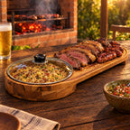 Tábua de Churrasco Gourmet com Gamela e Tampa de Vidro